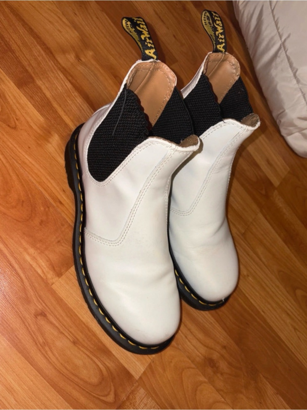 Dr. Martens White Chelsea Boots with Black Elastic Panels